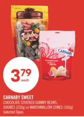 Shoppers Drug Mart CARNABY SWEET CHOCOLATE COVERED GUMMY BEARS, JUJUBES (250g) or MARSHMALLOW CONES (160g) offer