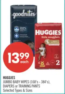 Shoppers Drug Mart HUGGIES JUMBO BABY WIPES (168's-384's) DIAPERS or TRAINING PANTS offer
