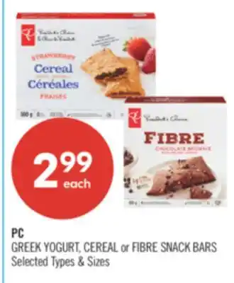 Shoppers Drug Mart PC GREEK YOGURT, CEREAL or FIBRE SNACK BARS offer