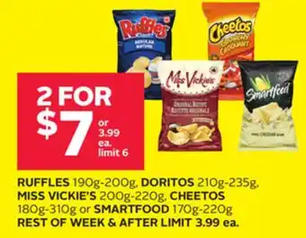 Rexall RUFFLES 190g-200g, DORITOS 210g-235g, MISS VICKIE'S 200g-220g, CHEETOS 180g-310g or SMARTFOOD 170g-220g offer
