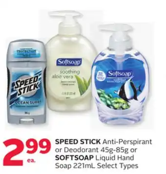 Rexall SPEED STICK Anti-Perspirant or Deodorant 45g-85g or SOFTSOAP Liquid Hand Soap 221mL offer