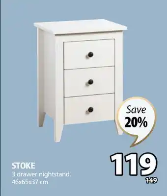 JYSK STOKE 3 drawer nightstand offer