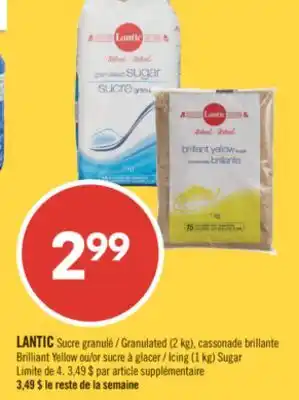 Pharmaprix LANTIC Granulated (2 kg), Brilliant Yellow or Icing (1 kg) Sugar offer