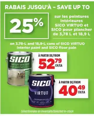 BMR sur les peintures intérieures SICO VIRTUO et SICO pour plancher de 3,78 L et 18,9 L offer