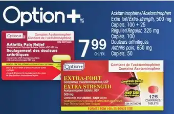 Uniprix OPTION+ Acétaminophène/Acetaminophen Extra fort/Extra-strength, 500 mg Régulier/Regular, 325 mg, Douleurs arthritiques /Arthr offer