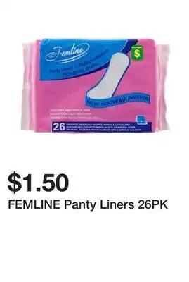 Dollarama FEMLINE Panty Liners 26PK offer
