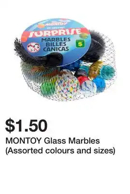 Dollarama MONTOY Glass Marbles (Assorted colours and sizes) offer