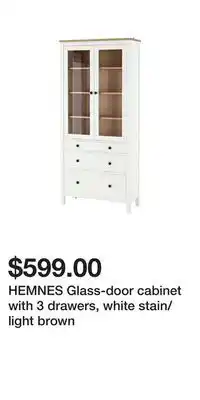 IKEA HEMNES Glass-door cabinet with 3 drawers, white stain/light brown offer