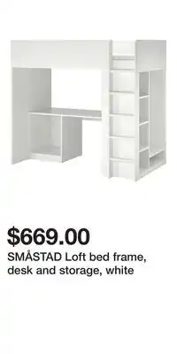IKEA SMÅSTAD Loft bed frame, desk and storage, white offer