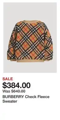 Holt Renfrew BURBERRY Check Fleece Sweater offer