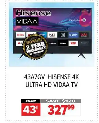 2001 Audio Video Hisense 43 4K ULTRA HD VIDAA TV offer