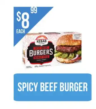 Food World Supermarket SPICY BEEF BURGER offer