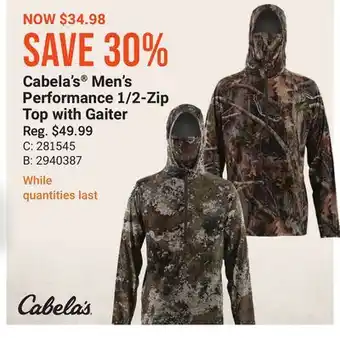 Bass Pro Cabela's Men's Performance 1/2-Zip Top with Gaiter offer