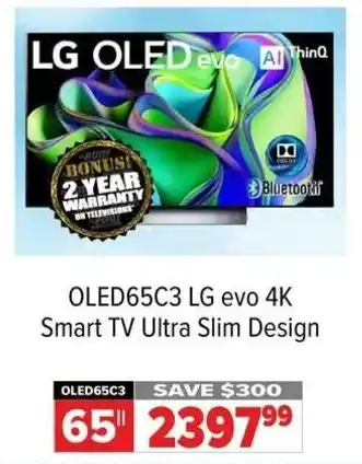 2001 Audio Video OLED65C3 LG evo 4K Smart TV Ultra Slim Design offer