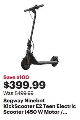 Best Buy Segway Ninebot KickScooter E2 Teen Electric Scooter (450 W Motor / 25km Range / 20km/h Top Speed) - Dark Grey offer
