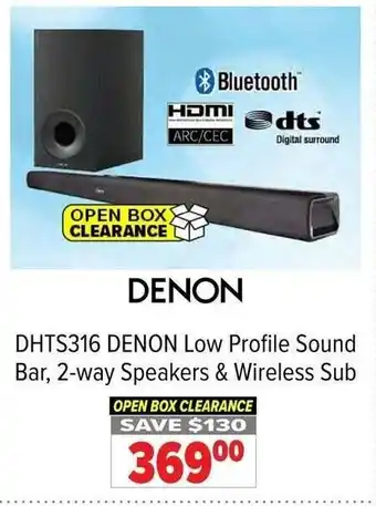 2001 Audio Video DHTS316 DENON Low Profile Sound Bar, 2-way Speakers & Wireless Sub offer