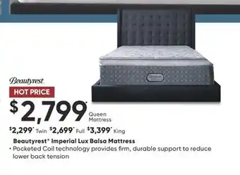 Sleep Country Beautyrest Imperial Lux Balsa Mattress offer