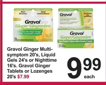 Pharmasave Gravol Ginger Multi-Symptom 20's, Liquid Gels 24 's offer
