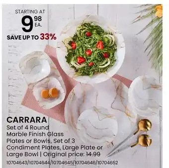 Stokes CARRARA Set of 4 Round Marble Finish Glass Plates or Bowls offer