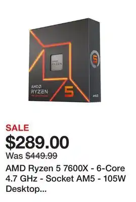 Newegg AMD Ryzen 5 7600X - 6-Core 4.7 GHz - Socket AM5 - 105W Desktop Processor (100-100000593WOF) offer