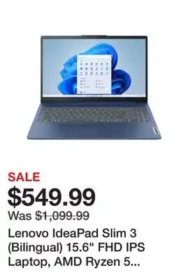 Newegg Lenovo IdeaPad Slim 3 (Bilingual) 15.6 FHD IPS Laptop, AMD Ryzen 5 7520U Quad Core, AMD Radeon 610M Graphics, 8GB DDR5 RAM, 5 offer