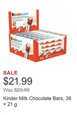 Costco Kinder Milk Chocolate Bars, 36 × 21 g offer