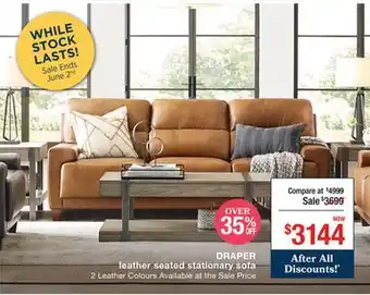 La Z Boy DRAPER leather seated stationary sofa offer