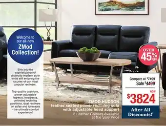 La Z Boy ZMOD HUDSON leather seated power reclining sofa with adjustable head support offer