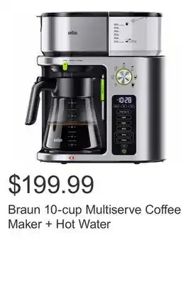 Costco Braun 10-cup Multiserve Coffee Maker + Hot Water offer