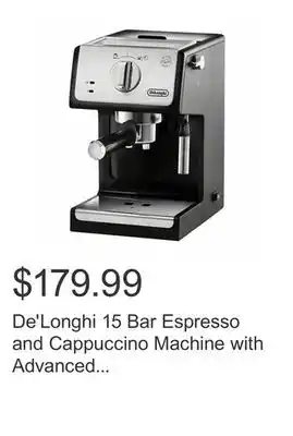 Costco De'Longhi 15 Bar Espresso and Cappuccino Machine with Advanced Cappuccino System offer