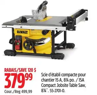 Canadian Tire DEWALT 15A Compact Jobsite Table Saw, 81⁄4˝ offer