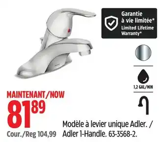 Canadian Tire Moen Adler 1-Handle Bathroom Faucets offer