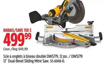 Canadian Tire DEWALT DWS779 12˝ Dual-Bevel Sliding Mitre Saw offer