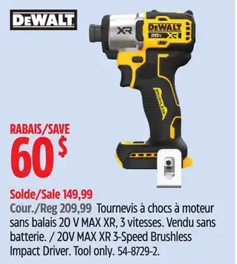 Canadian Tire DEWALT 20V MAX XR 3-Speed Brushless Impact Driver offer