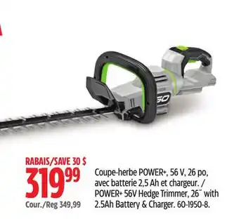 Canadian Tire EGO POWER+ 56V Hedge Trimmer, 26 with 2.5Ah Battery & Charger offer