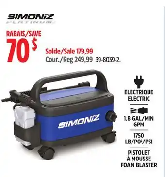 Canadian Tire Simoniz 1750 PSI 1.8 GPM Wheeled Electric Pressure Washer with Foam Blaster offer