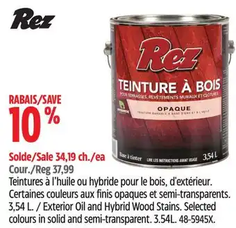 Canadian Tire REZ Exterior Oil and Hybrid Wood Stains offer