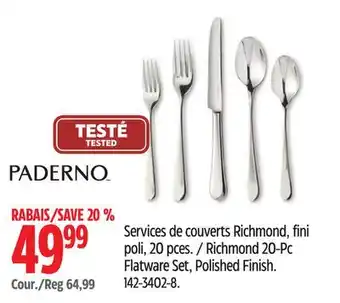 Canadian Tire Paderno Richmond 20-Pc Flatware Set, Polished Finish offer