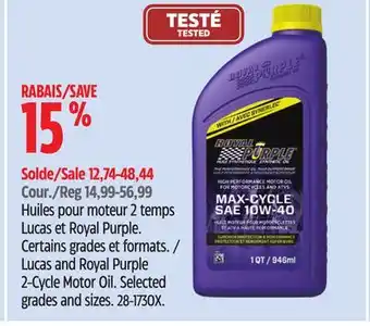 Canadian Tire Lucas and Royal Purple 2-Cycle Motor Oil offer