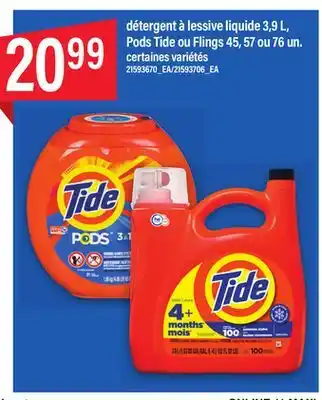 Maxi détergent à lessive liquide 3, 9 L, Pods Tide ou Flings 45, 57 ou 76 un offer