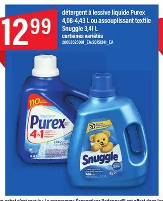 Maxi DÉTERGENT À LESSIVE LIQUIDE PUREX 4, 08-4, 43 L OU ASSOUPLISSANT TEXTILE SNUGGLE 3, 41 L offer