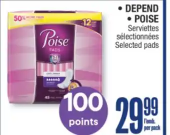 Jean Coutu DEPEND, POISE Selected pads offer