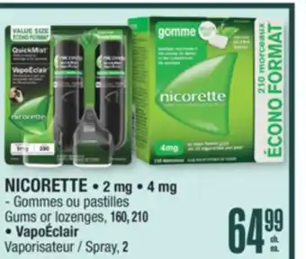 Jean Coutu NICORETTE 2 mg 4 mg Gums or lozenges, 160, 210 Vaporisateur Spray, 2 offer