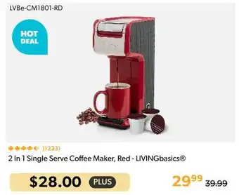 Shopper+ 2 In 1 Single Serve Coffee Maker, Red - LIVINGbasics offer
