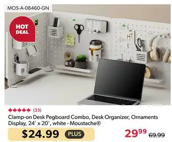 Shopper+ Clamp-on Desk Pegboard Combo, Desk Organizer, Ornaments Display, 24' x 20', white - Moustache offer