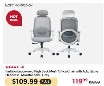 123Ink Fashion Ergonomic High Back Mesh Office Chair with Adjustable Headrest - Moustache - Grey offer