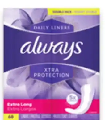 Walmart Always Pads 20-48's, Liners 68-120's or Tampax Tampons 40's offer