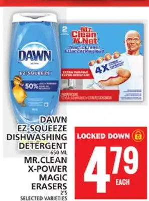 Food Basics DAWN EZ‑SQUEEZE DISHWASHING DETERGENT OR MR.CLEAN X‑POWER MAGIC ERASERS offer