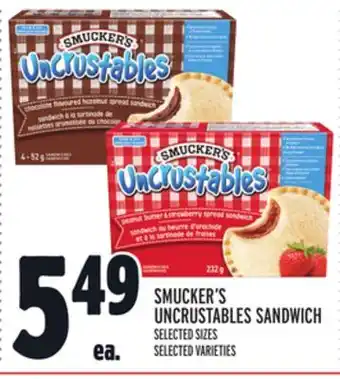 Metro SMUCKER'S UNCRUSTABLES SANDWICH offer