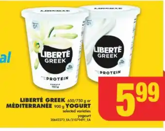 No Frills LIBERTÉ GREEK, 650/750 g or MÉDITERRANÉE, 900 g YOGURT offer